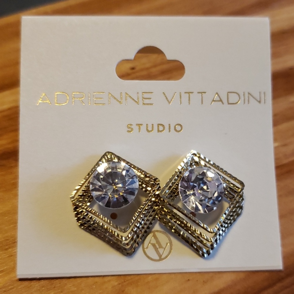 Adrienne Vittadini 3D Framed Rhinestone earrings